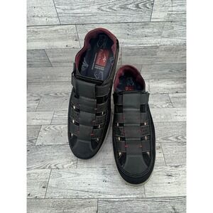 Fluchos Mens Black Leather Hook and Loop Sandals Comfort Made in Spain‎ Sz 42 EU